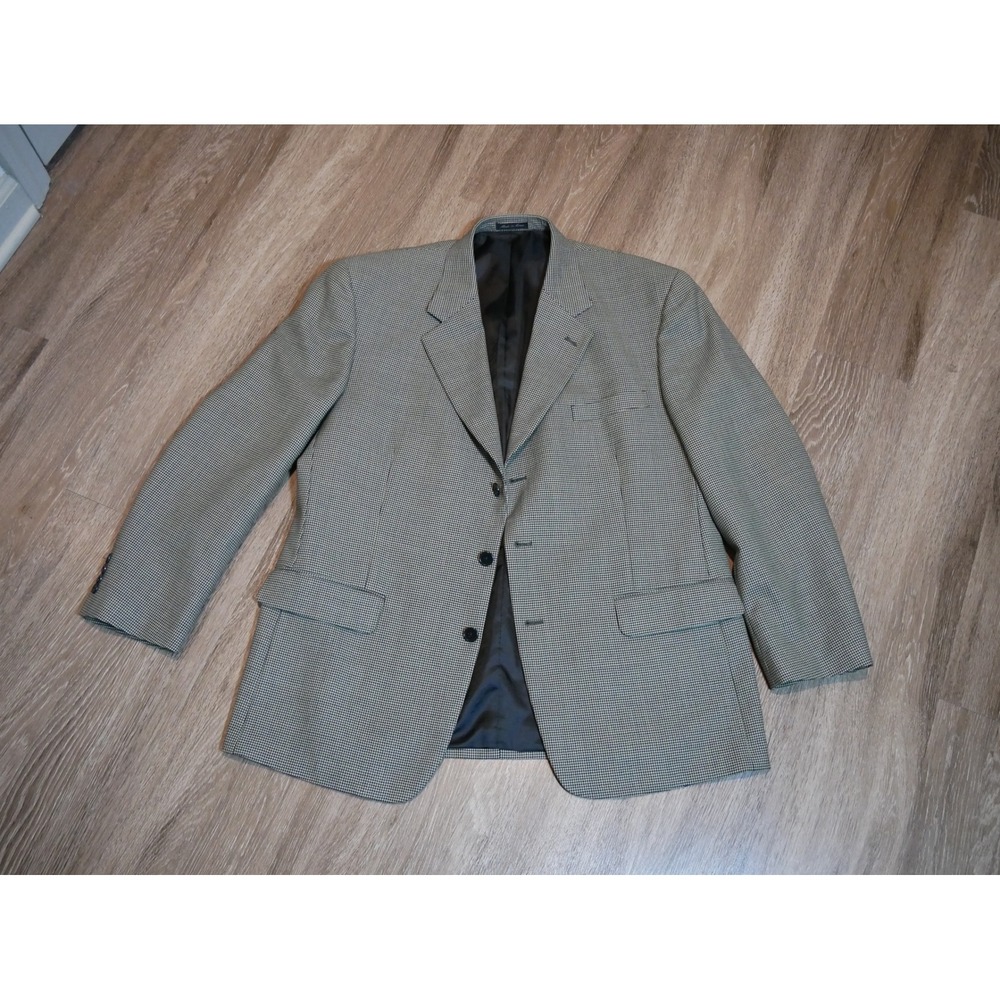 Alfani Mens 46R‎ Wool Blazer Sport Coat Houndstooth Black White P084112